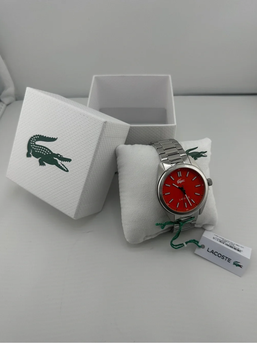 Lacoste Silver Stainless Steel Watch with Orange Dial